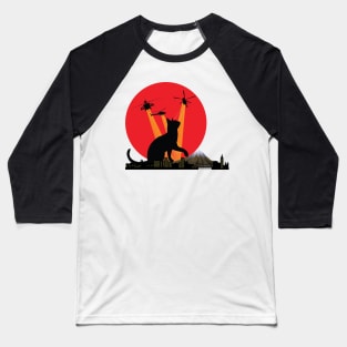 Cat Kitty Lover Funny Catzilla Japanese Monster Baseball T-Shirt